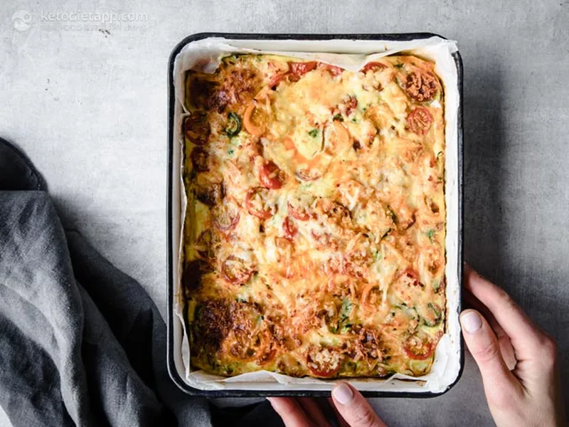 Halloumi Chorizo Zucchini Tray Bake with Eggs and Tomatoes