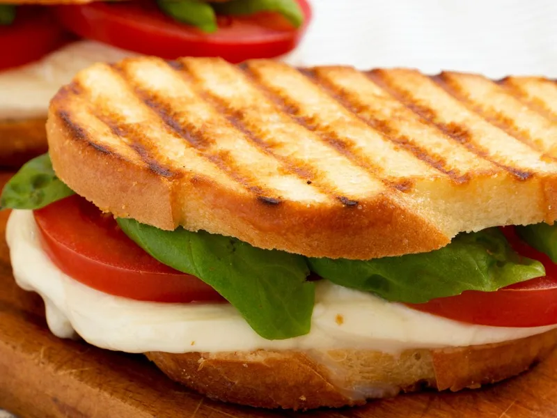 Grilled Tomato Mozzarella Panini with Arugula and Oregano