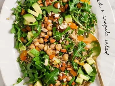 Arugula Salad with Quinoa, Chickpeas & Dried Apricots