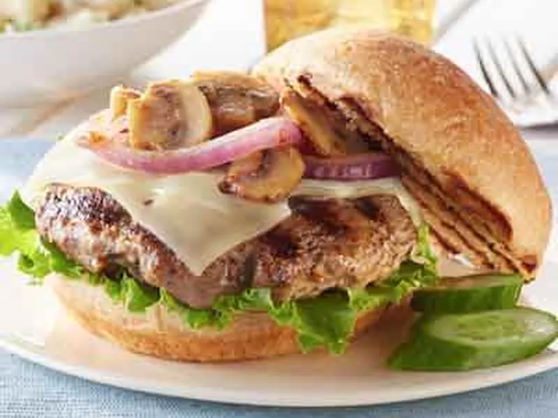Garlic Mushroom Swiss Burgers with Caramelized Onions