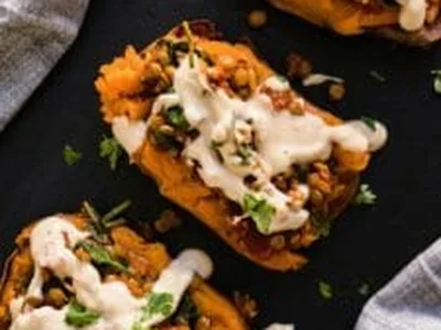 Moroccan Spiced Lentils with Baked Sweet Potatoes