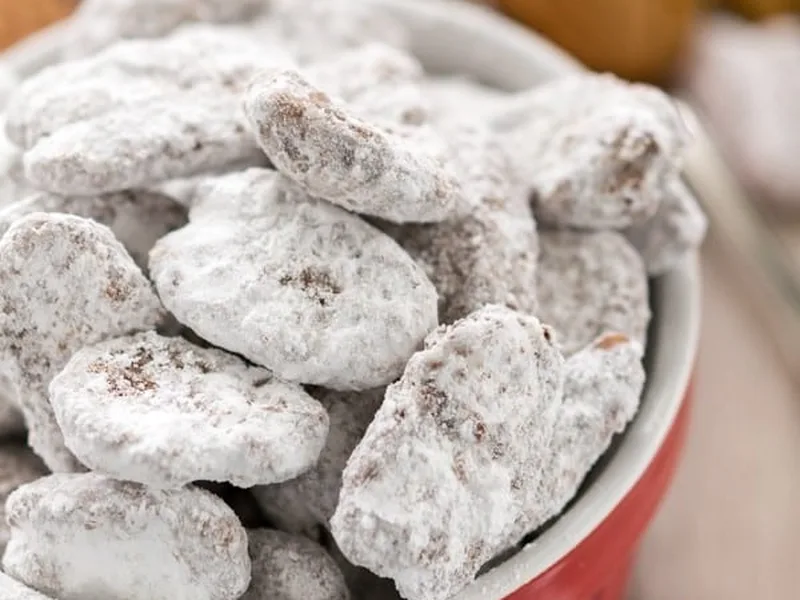 Muddy Buddy Pecans with Chocolate and Peanut Butter