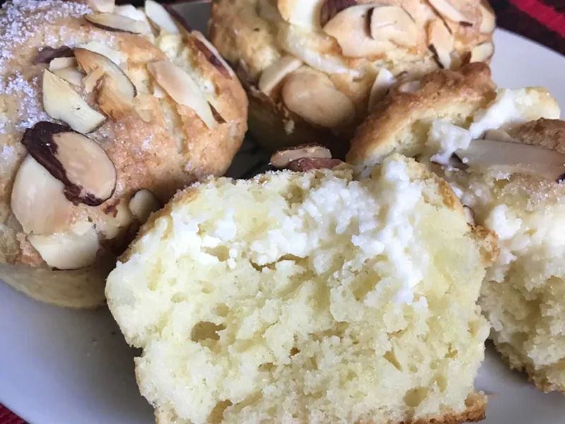 Cream Cheese Filled Almond Muffins with Sparkling Sugar