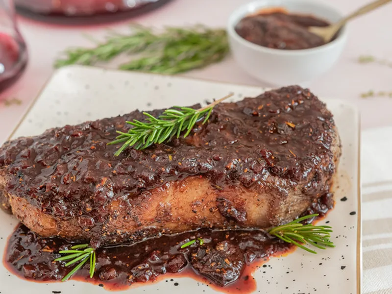 Pan-Seared Steak with Red Wine Mushroom Sauce