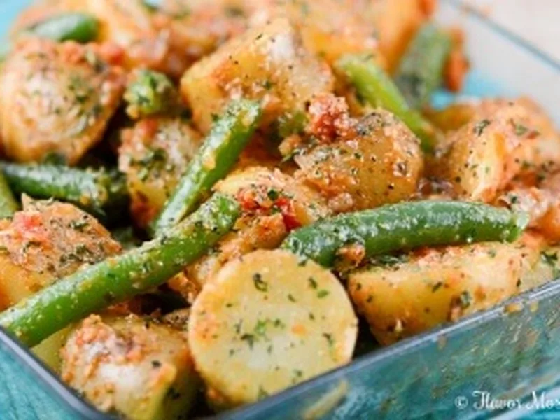 Steamed Green Bean Potato Salad with Sun-Dried Tomato Pesto