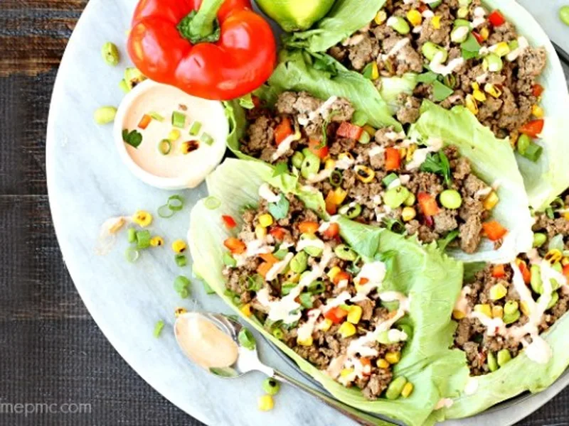 Asian Turkey Lettuce Wraps with Sriracha Cream