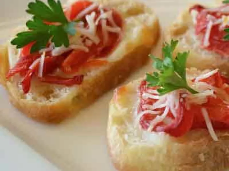 Garlic Butter Italian Red Pepper Crostini