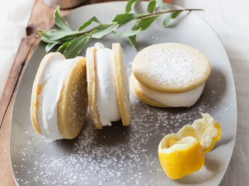 Frozen Lemon Ice Cream Sandwiches with Soft Sugar Cookies