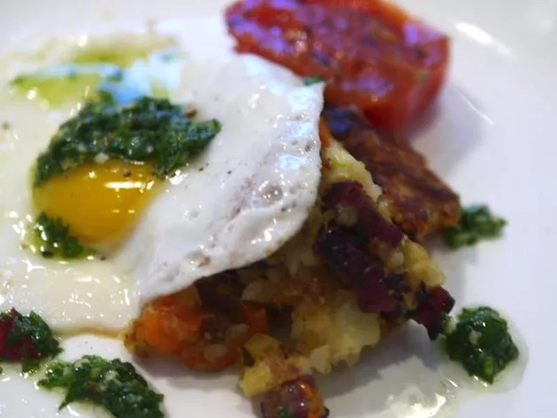 Char Siu Bubble and Squeak with Cilantro Sauce