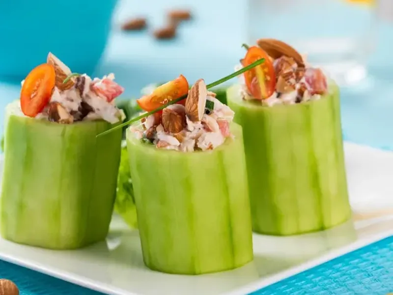 Chicken and Almond Stuffed Cucumbers