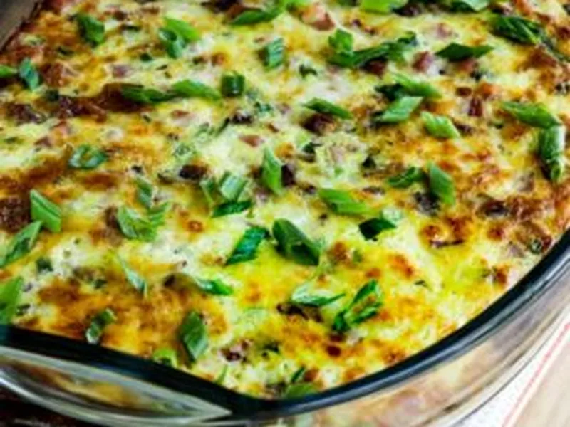 Pork Lover's Keto Breakfast Casserole with Ham and Sausage