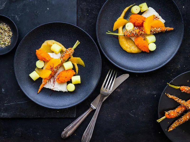 Char with Saffron Carrot Sauce and Yuzu