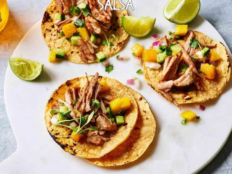 Chile-Spiced Pork Tacos with Cucumber-Mango Salsa