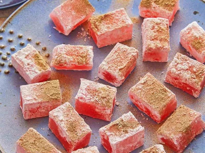 Homemade Turkish Delight with Rose Water and Cornstarch