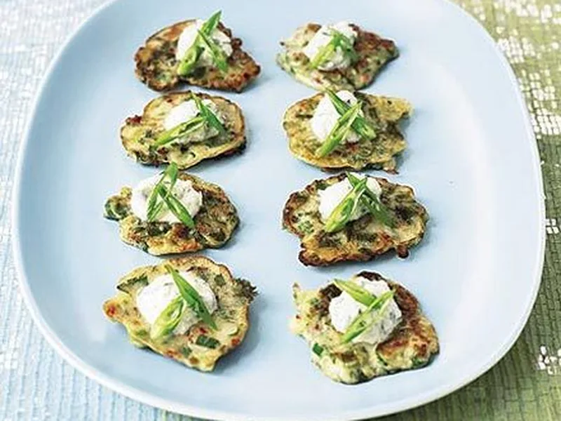 Sesame Chilli Pancakes with Cucumber Tzatziki