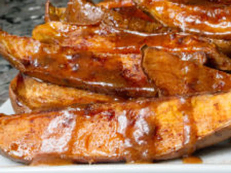 Candied Sweet Potato Wedges with Brown Sugar Cinnamon Glaze