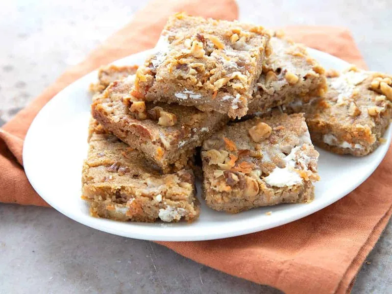 Keto Carrot Cake Bars with Cream Cheese Swirl