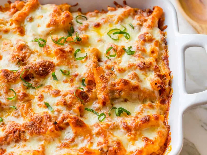 Baked Ziti with Ground Beef and Three Cheese Casserole