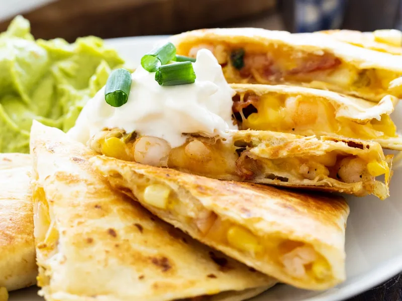 Bacon Shrimp Corn Quesadillas with Mexican Cheese