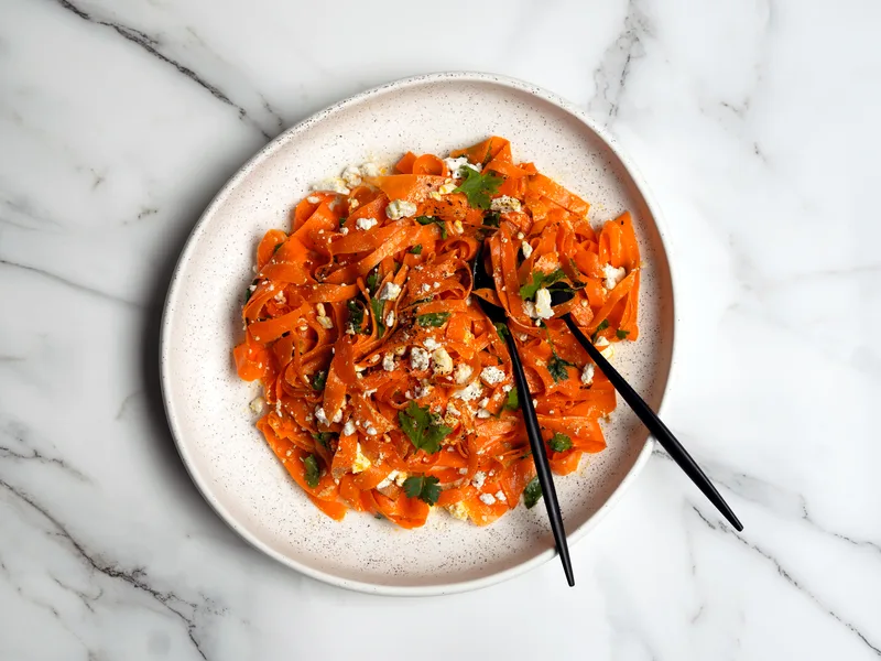 Spicy Carrot Feta Salad with Ginger-Garlic Dressing