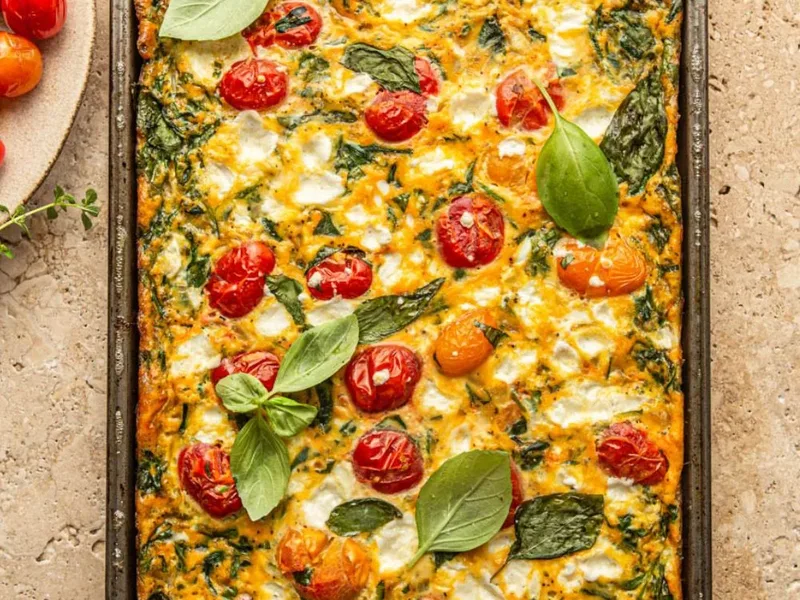Sheet Pan Hash Brown Frittata with Feta and Vegetables