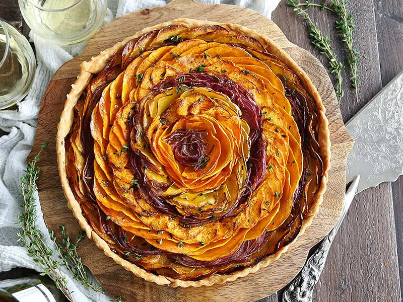Caramelized Squash and Sweet Potato Tart with Herbs