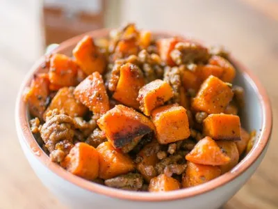 Sweet Potato Ground Beef Breakfast Hash with Ghee