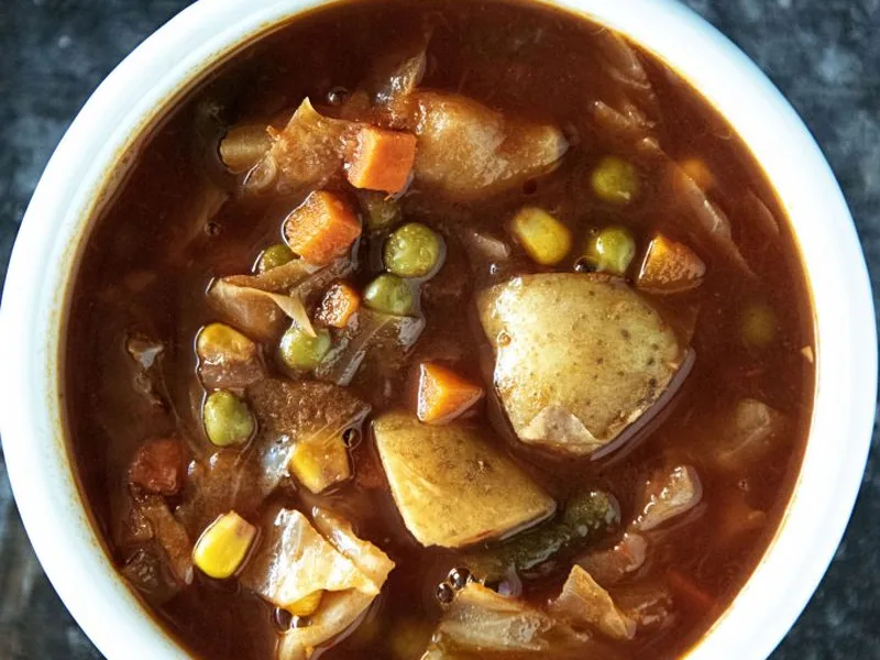 Hearty Vegetable Soup with Red Wine and No-Beef Broth