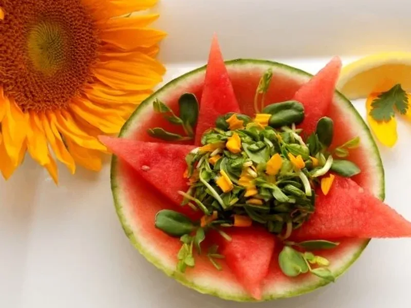 Fresh Watermelon Sunflower Green Salad with Honey Dressing