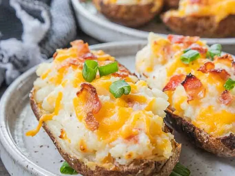 Air Fryer Twice Baked Potatoes with Bacon and Cheddar