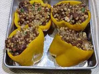 Lentil and Couscous Stuffed Peppers with Feta